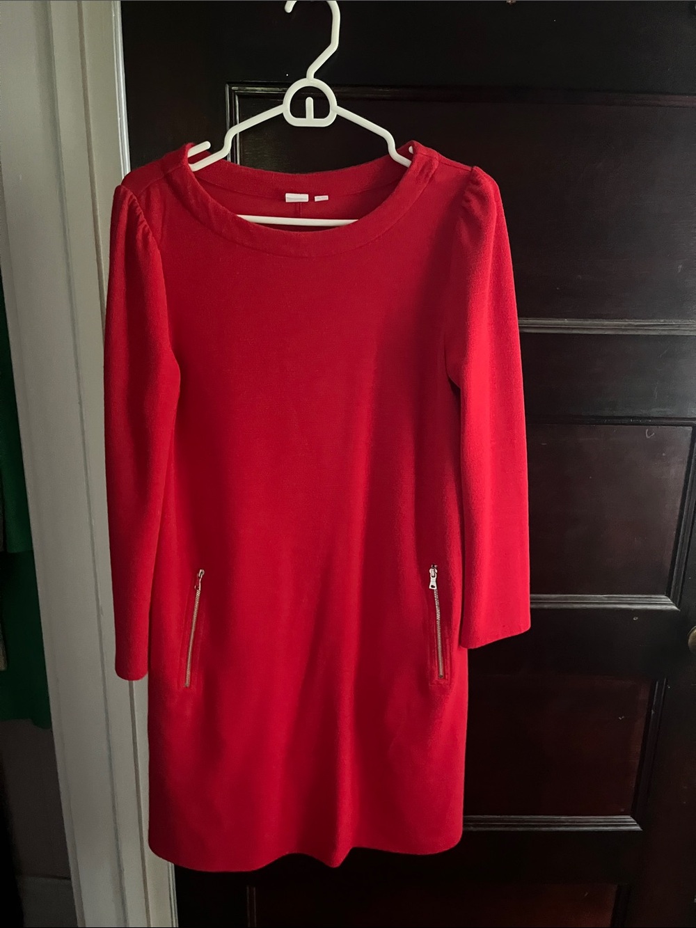 GAP Red Long-Sleeve Shift Dress with Zip Pockets